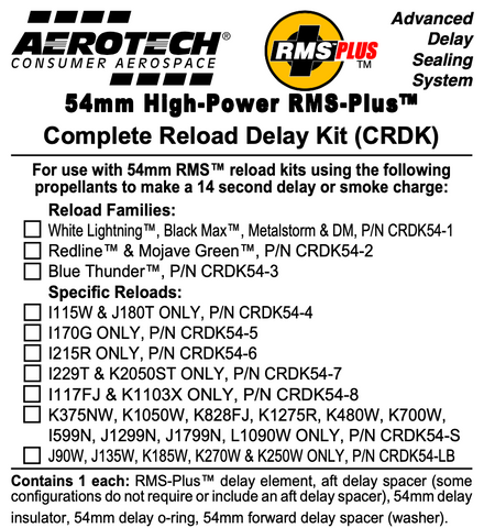 AeroTech RMS-54 I229T / K2050ST Complete Reload Delay Kit - CRDK54-07